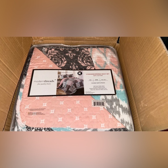 NWT Bed Bath& Beyond Sylvia Printed Reversible 3piece King Size Cotton Quilt Set - Picture 14 of 16